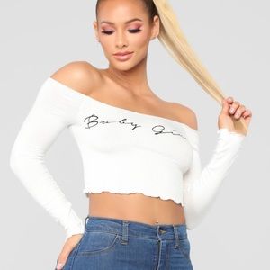 off-the-shoulder white crop top